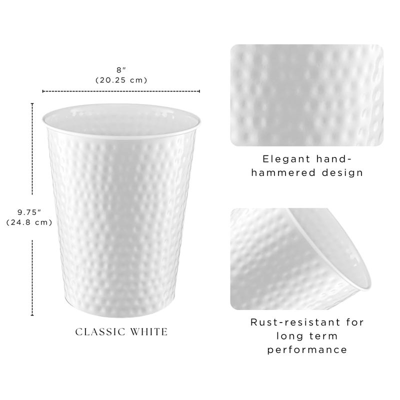 Monarch Abode Metal Bathroom Trash Can â€“ Waste Basket for Bedroom, Office Desk, & Dorm, Hand Hammered, Durable Decorative White Small Trash Can Bathroom Garbage Bin Wastebasket - Image 2